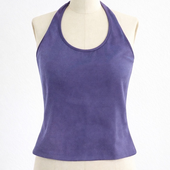 eye candy Tops - Y2K 2000s Purple Iridescent Halter Neck Women's Top Size S/M Fairycore Coquette